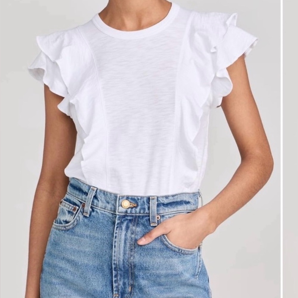 New-J. Crew Flutter shoulder white womans top shirt -Medium